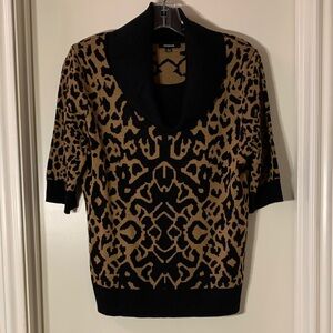 Premise Women's Cowl Neck Leopard Sweater - Black and Brown